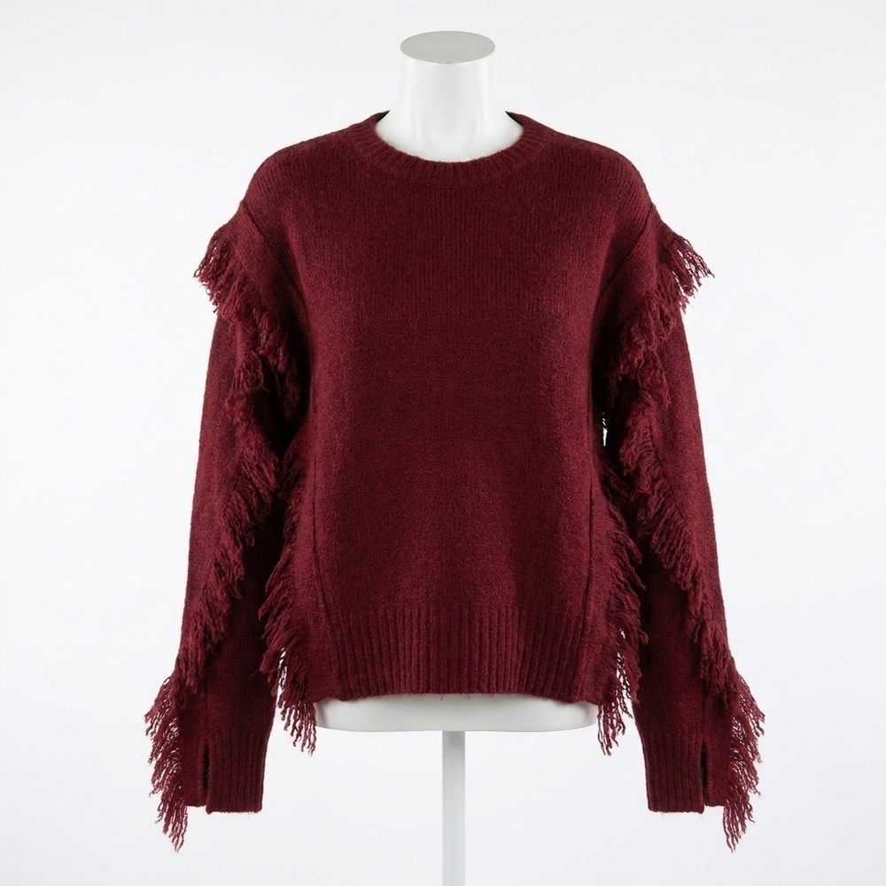 NEW ELAN fringe sweater in burgandy